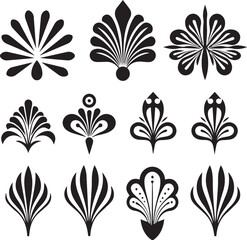 Set of graphic design vector icon flower ornaments. Hand drawn vector illustration
