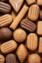 Chocolate candies close-up, pralines, truffles. Abstract chocolate background