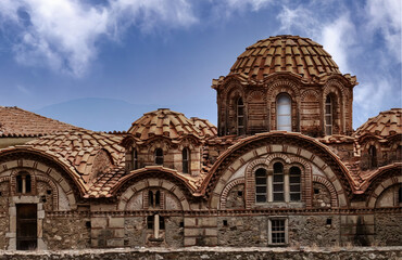 Byzantine style Monastery of Demetrius of Thessaloniki, located in the famous archaeological site of Mystras in Peloponnese, Greece