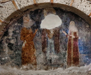 Some precious Byzantine frescoes located in the churches of the archaeological site of Mystras in Peloponnese, Greece