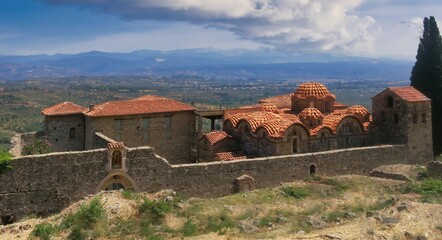 The beautiful Byzantine archaeological site of Mystras in Peloponnese, Greece, a UNESCO site