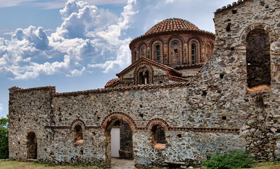 The Byzantine church of Hagia Sophia (Agia Sofia) located in the famous archaeological site of Mystras in Peloponnese, Greece