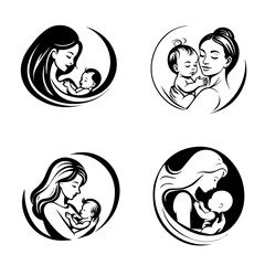 Point with mom and baby logo set. illustration symbol creative design