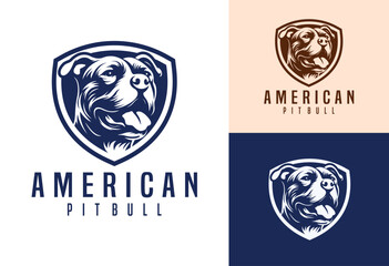 american pit bull dog logo with shield design vector illustration