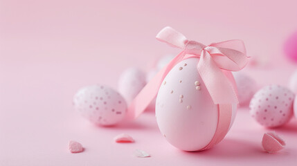 creative composition with pink easter egg and bow. AI Generative