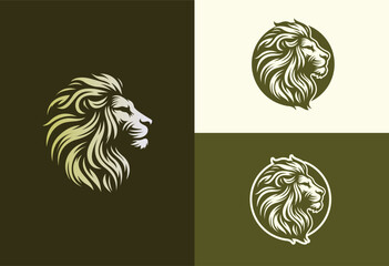 Lion head logo design. Lion emblem vector icon illustration design - obrazy, fototapety, plakaty