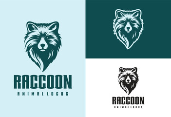 raccoon head logo design vector illustration for sports team - obrazy, fototapety, plakaty