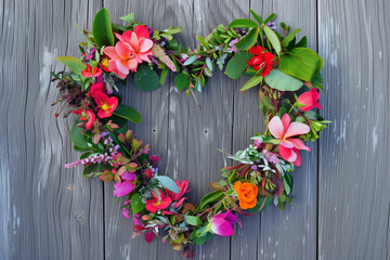 Fototapeta na wymiar Valentine wreath on wooden background