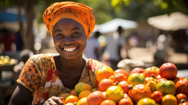 Cultivating Community: A Zambian Woman Engaged in the Vital Business of Selling Fresh Produce at a Bustling Market - A Snapshot of Urban Agriculture and Livelihood.

