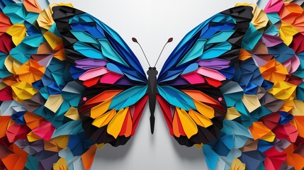 Digital 3D illustration of a butterfly with intricately colorful wings. Abstract butterfly wallpaper. 