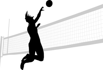 silueta, voleibol, pegatina, vector, juego, salto, jugador, playa