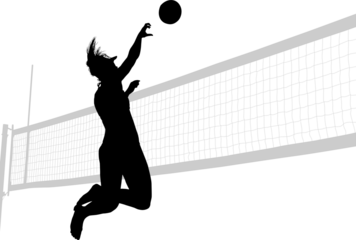 silueta, voleibol, pegatina, vector, juego, salto, jugador, playa