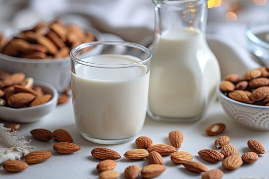 Almond milk package on plain background