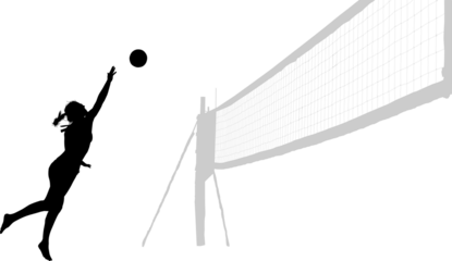silueta, voleibol, pegatina, vector, juego, salto, jugador, playa