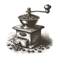 Vector illustration of vintage coffee grinder - 707382592