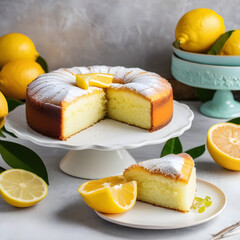 Homemade citrus pastries lemon cake on table