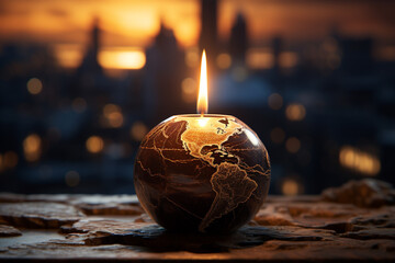 Earth hour draw attention to environmental issues turn off unnecessary lights and electrical devices for one hour, star save environment nature planet world ecology blackout dark lamp sky candle. - obrazy, fototapety, plakaty