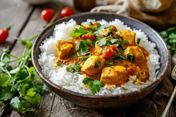 Chicken and basmati rice curry - obrazy, fototapety, plakaty