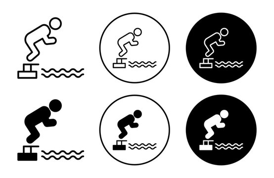 swimmer jumping linear icon set. people swimming in the pool or beach sport game vector sign mark 