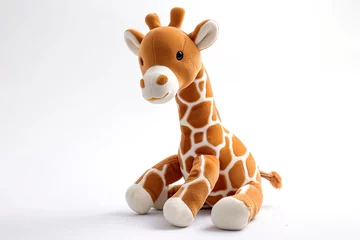 Rolgordijnen Colorful plush toy giraffe on a white background © The Big L