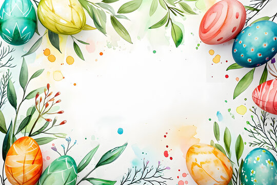 Easter eggs frame background in watercolor style.