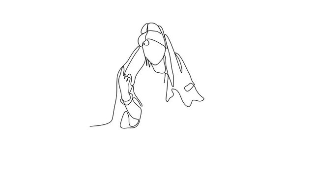 Animated self drawing of Indian wedding ceremony vector illustration. Indian bride complete with wedding costume design illustration simple linear style vector concept. Indian design vector asset.