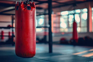 Lichtdoorlatende gordijnen Fitness Fast red boxing bag in gym