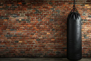 Papier Peint photo Fitness Grunge brick wall with empty space black punch bag