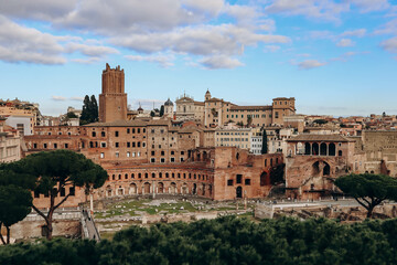 Fototapeta premium View from the Vittoriano to the Roman Forum and the Colosseum, at sunset