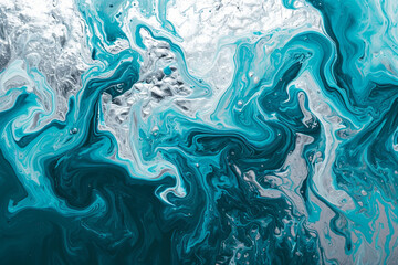 abstract modern unusual background made in the style of fluid art,turquoise and silver,the concept of creative advertising and design,the basis for the banner