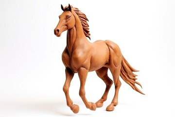 horse molded from plasticine on a white background. plasticine, sculpture of an animal. Modeling. Clay