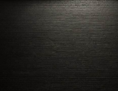 Texture of a black painted brick wall as a background or wallpaper.  Website, application, games template. Computer, laptop wallpaper. Design for landing