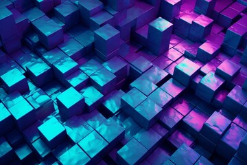 Abstract purple and turquoise 3D blocks create a futuristic wallpaper. Generative AI