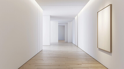Spacious Long Hallway With White Walls and Wooden Floors
