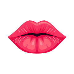 Flat Vector Red Female Lips Icon Closeup. Woman Lips Giving Kisses. Kiss, Love, Sexy and Beauty Concept. Modern Pop Art Cartoon Comic Style, Simple Design
