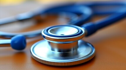 a blue stethoscope on a brown background