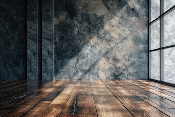 Vacant space with wooden floor laminate backdrop