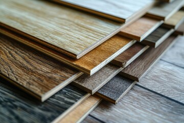 Variety of laminate planks for furniture decoration options Laminated chipboard samples set - obrazy, fototapety, plakaty