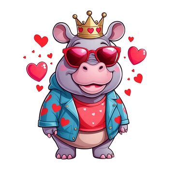 graphics for Valentines Day purple cute hippopotamus