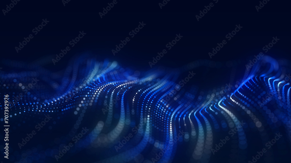 Aufkleber dynamic blue wave of particles. abstract futuristic background. big data visualization. 3d rendering