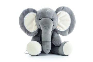 White isolated plushie elephant toy - obrazy, fototapety, plakaty