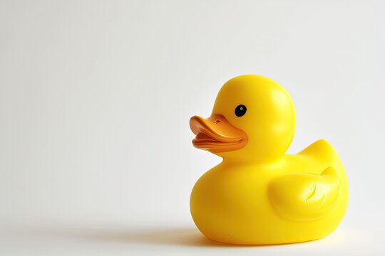 Yellow rubber duck photograph on white backdrop