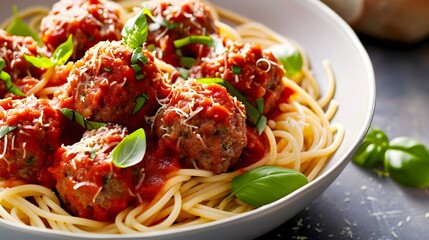 Spaghetti and Meatballs Close Up (Generative AI).