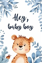 Newborn birthday card with a cute baby tiger for a boy