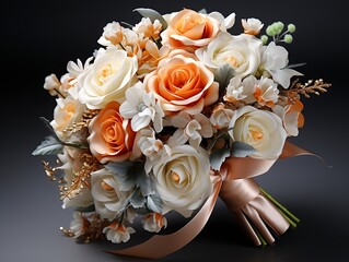 wedding bouquet isolated on white. Fresh, lush bouquet of colorful flowers : Generative AI