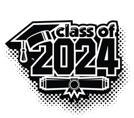 Fototapeta premium Lettering Class of 2024 for greeting, invitation card. Text for graduation design, congratulation event, T-shirt, party, high school or college graduate. Vector on transparent background