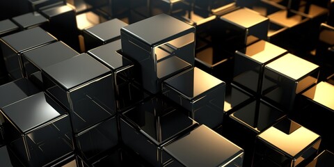 Shiny black and gold colored cube background. generative AI