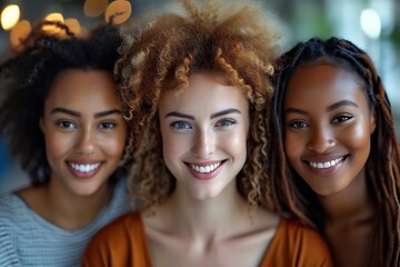 Happy multiethnic smiling business women working together in office : Generative AI