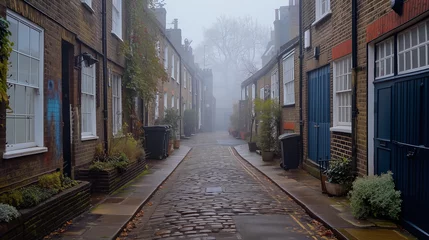 Kussenhoes a small street in Kensington London with mews houses. Daylight and fog. © gabriele