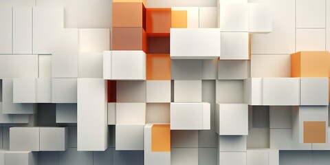 Geometric background with an arrangement of embossed cubes in white and orange. generative AI